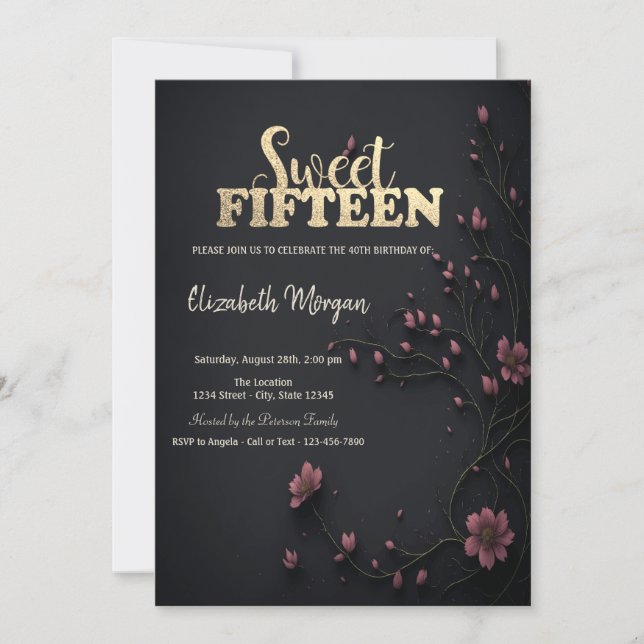 Invitation Fleurs noires gothique 5e anniversaire (Devant)
