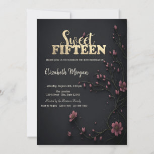 Invitation Fleurs noires gothique 5e anniversaire