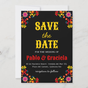 Invitation fleurs noires mexicaine enregistrer la date