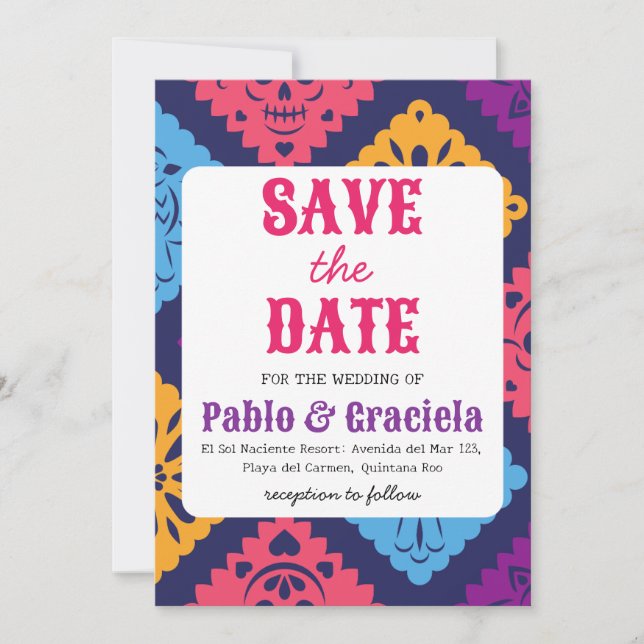 Invitation fleurs noires mexicaine enregistrer la date (Devant)