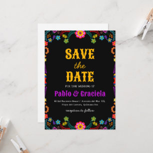 Invitation fleurs noires mexicaine enregistrer la date