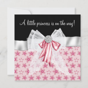 Invitation Fleurs noires roses Bows Princess Baby shower