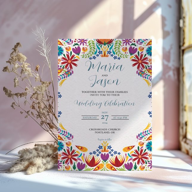 Invitation Fleurs Nuestra Boda mexicaines Mariage botanique (Mexican Nuestra Boda Flowers Botanical Wedding Invitation)