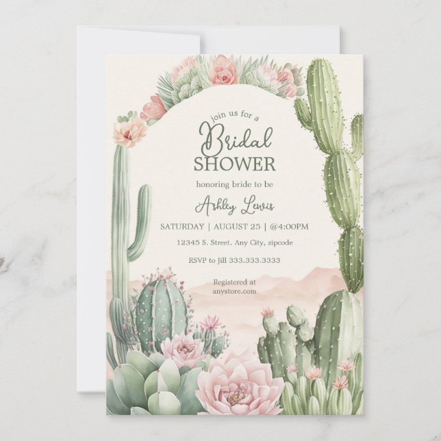 Invitation Fleurs nuptiales Cactus Boho Cowgirl (Devant)
