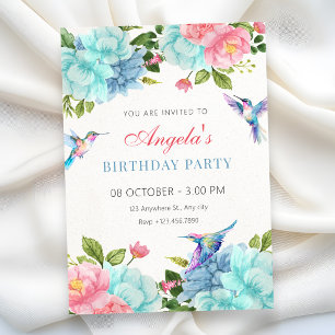 Invitation Fleurs oiseau anniversaire