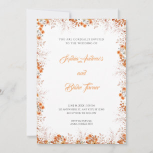 Invitation Fleurs orange délicates Joli Mariage blanc