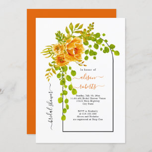 Invitation Fleurs orange et arc mariage douche nuptiale