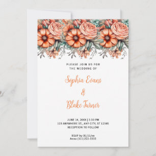 Invitation Fleurs orange et Mariage blanc vert