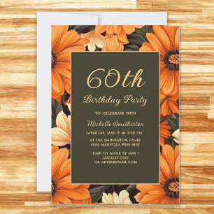 Invitation Fleurs orange marron pour tous les âges 60e annive