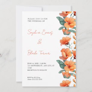 Invitation Fleurs orange modernes Mariage blanc