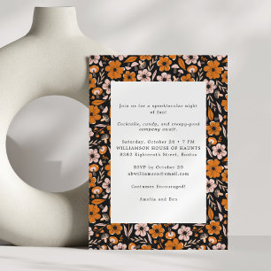 Invitation Fleurs Orange Noir Soirée Halloween pour Adultes