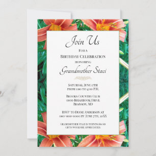 Invitation Fleurs orange vibrant grand-mère anniversaire flor