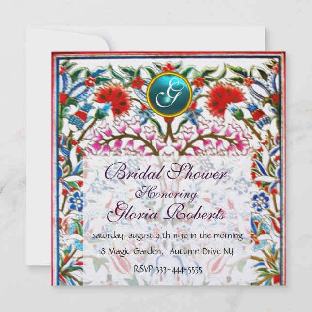 Invitation FLEURS ORIENTALES DAMASK MONOGRAM Bleu Ice (Devant)