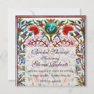 Invitation FLEURS ORIENTALES DAMASK MONOGRAM Champagne Bleu