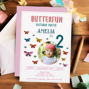 Invitation Fleurs Papillon Mignon Fille Anniversaire Photo Pa
