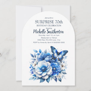 Invitation Fleurs papillons bleues Arch Surprise 70e annivers
