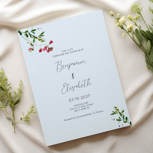 Invitation Fleurs pastel bleu rose rouge Mariage