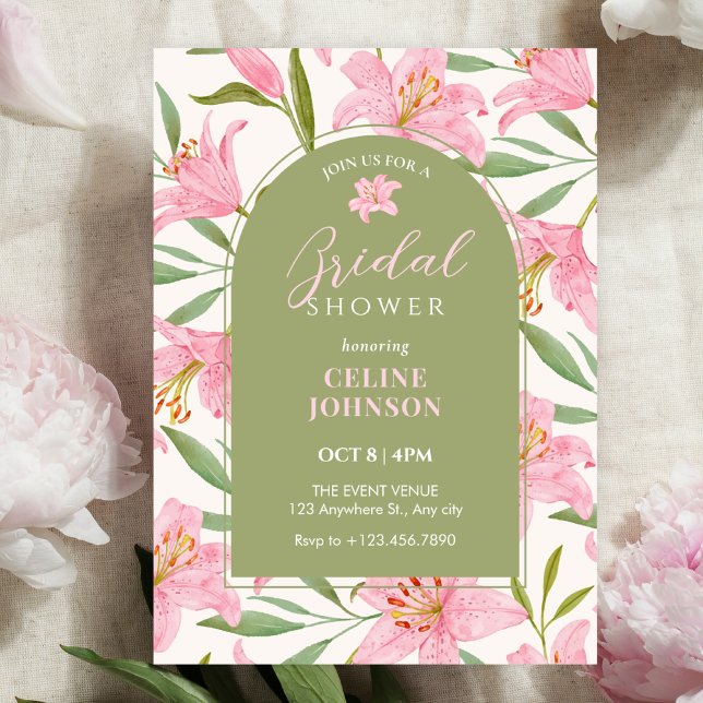 Invitation Fleurs pastel floraison lys rose vert shower de ma (Créateur téléchargé)