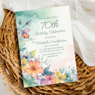 Invitation Fleurs pastel rose turquoise 70e anniversaire