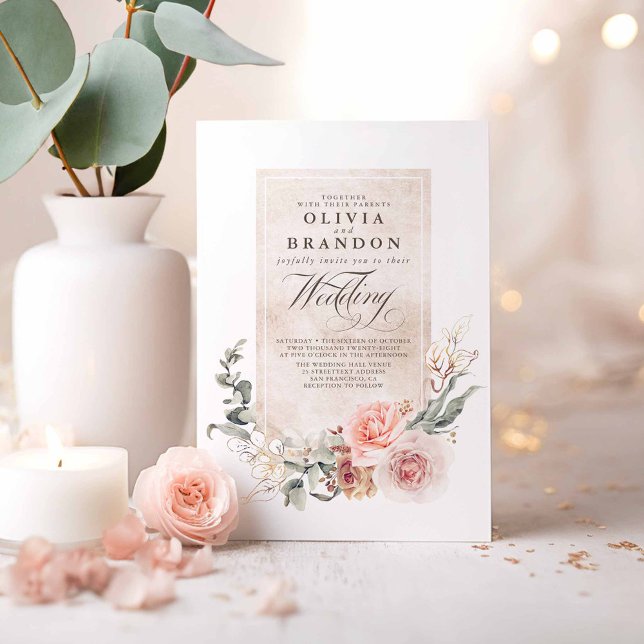 Invitation Fleurs Pastel Soft Boho Élégant Mariage chic (Earthy Flowers Elegant Wedding Invitations)