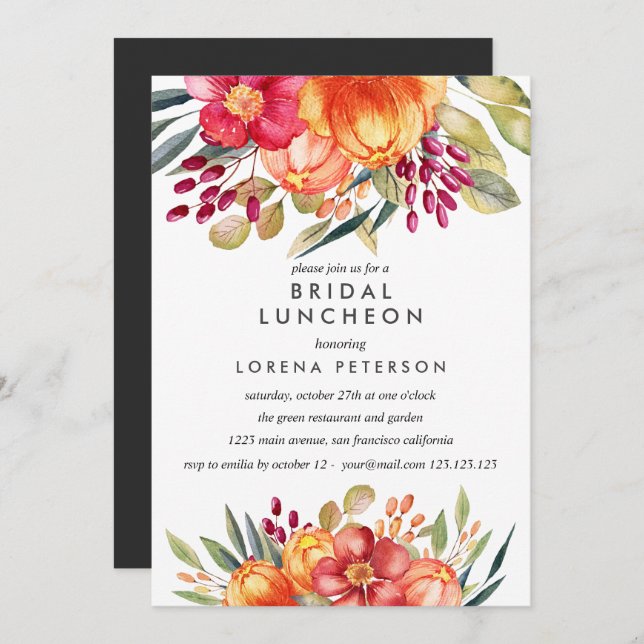 Invitation Fleurs peintes blanc Mariage du déjeuner nuptial (Devant / Derrière)