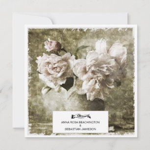 Invitation *~* Fleurs pivoines Vintages AR23 QR MARIAGE RSVP