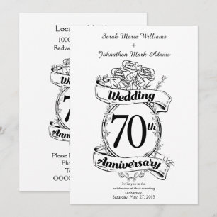 Invitation Fleurs pour les 70 ans de mariage Noir et blanc