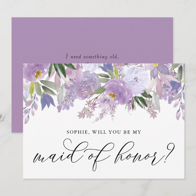 Invitation Fleurs pourpres et poussiéreuses Serez-vous ma ser (Devant / Derrière)