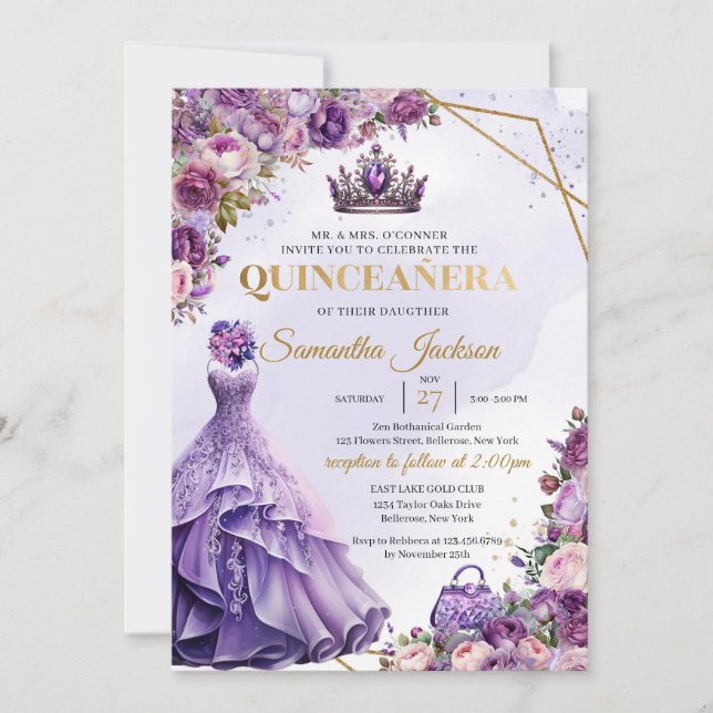 Invitation Fleurs pourpres printanières Robe Formelle Quincea (Devant)