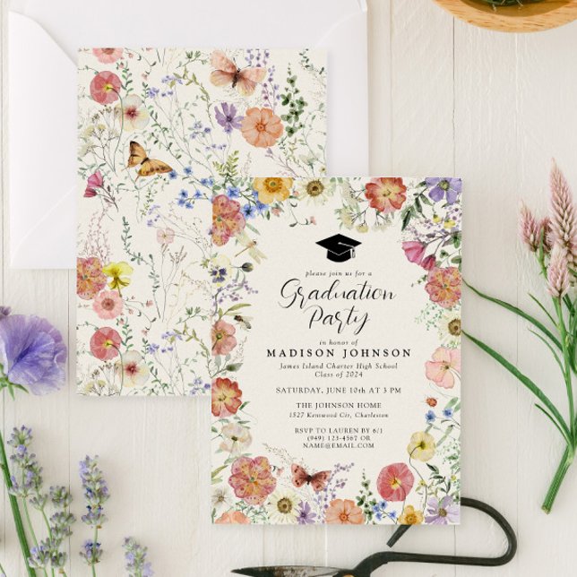 Invitation Fleurs Pressées Parti de fin d'études secondaires (Bloom into a Grad - Celebrate in Style 🌸)