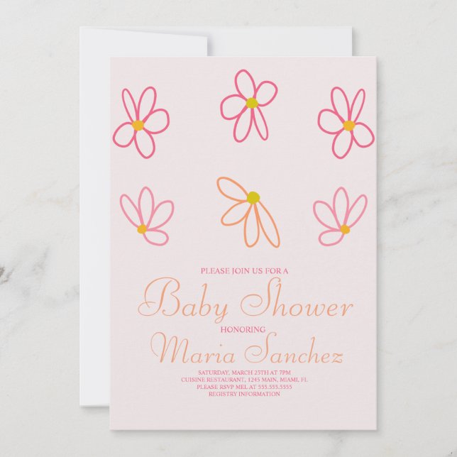 Invitation Fleurs printanières marguerites colorées Baby show (Devant)
