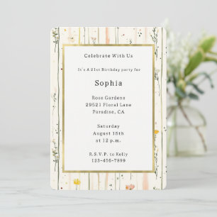 Invitation Fleurs rayées rose vert Anniversaire