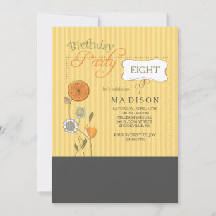 Invitation Fleurs Rayure Pin