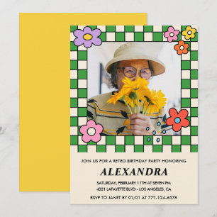 Invitation Fleurs Rétro Photo Groovy 97e anniversaire