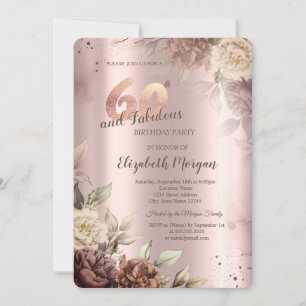 Invitation Fleurs rétro Rose Gold 60e anniversaire