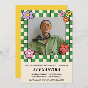 Invitation Fleurs Retro Super Photo 36e anniversaire