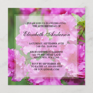 Invitation Fleurs Rhododendron rose 80e anniversaire
