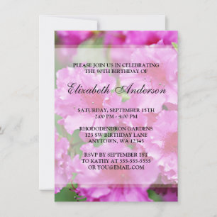 Invitation Fleurs Rhododendron rose 90e anniversaire
