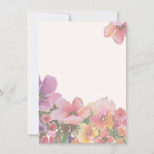 Invitation Fleurs romantiques de mariage d'aquarelle (Devant)