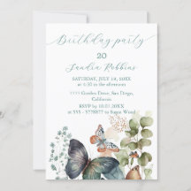 Fleurs romantiques et papillon Anniversaire Invita