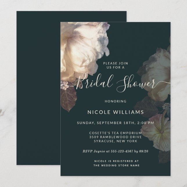 Invitation Fleurs romantiques Floral Élégante Fête des mariée (Devant / Derrière)
