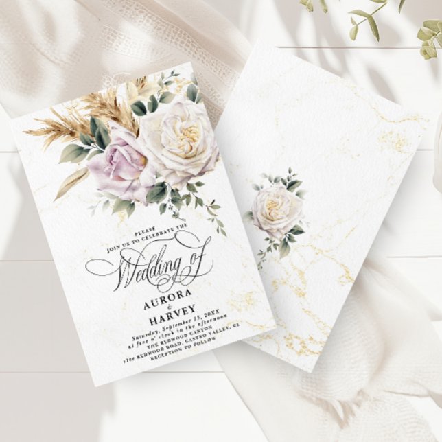 Invitation Fleurs Rose aquarelle Elégant Mariage chic (Créateur téléchargé)