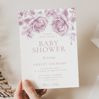 Invitation Fleurs rose Baby shower vintage
