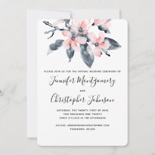 Invitation Fleurs rose et gris Mariage virtuel Aquarelle