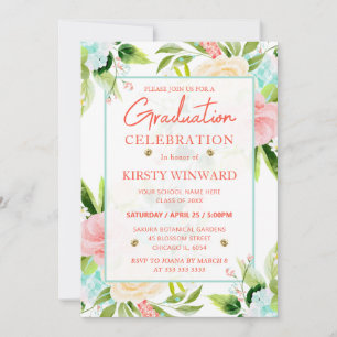 Invitation Fleurs rose et menthe aquarelle pour la remise des