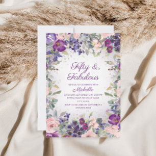 Invitation Fleurs rose et violet pour 50 ans et Incroyable