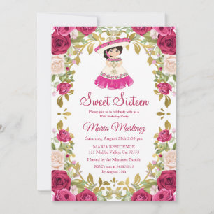 Invitation Fleurs rose mexicaine Douce 16 Anniversaire  