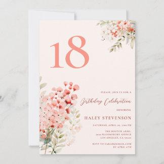 Invitation Fleurs rose pâle Fantaisie 18e Anniversaire