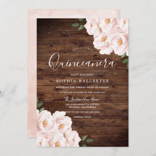 Invitation Fleurs rose pâle rustique Quinceanera