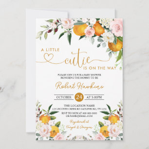 Invitation Fleurs rose poudré, Baby Shower pour petite Orange
